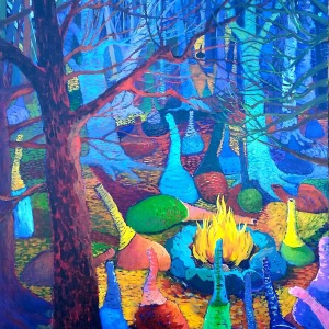 “Runaways” (Clams Around the Campfire expressionist painting